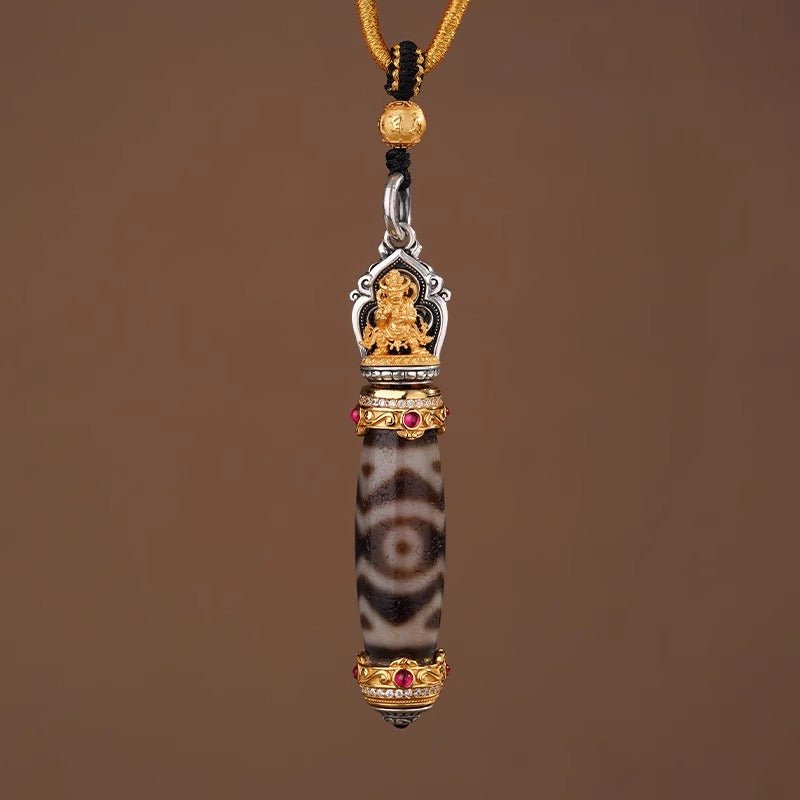 925 silver inlaid three - eyed dzi bead pendant five - eyed six - word mantra lucky beads agate Tibetan style in 精品珠宝 | Handmade Tibetan by Namtso Arte