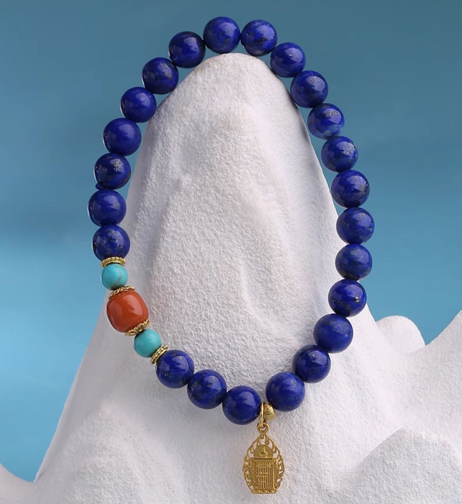 Lapis lazuli bracelet, Nan Hong turquoise accessory, ethnic style blue bead single loop bracelet in S 6.75 - 8 inch | Handmade Tibetan by Namtso Arte