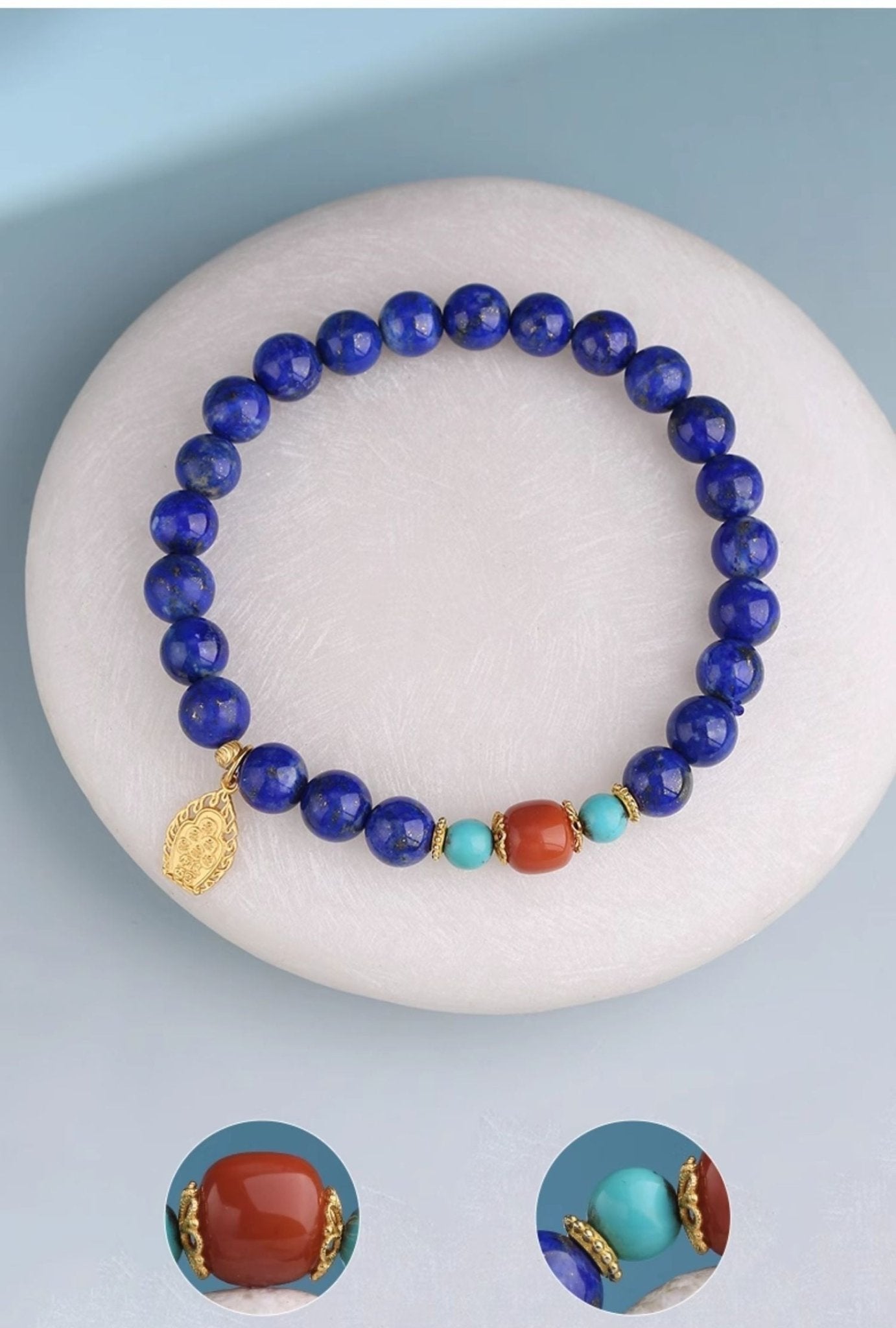 Lapis lazuli bracelet, Nan Hong turquoise accessory, ethnic style blue bead single loop bracelet in S 6.75 - 8 inch | Handmade Tibetan by Namtso Arte