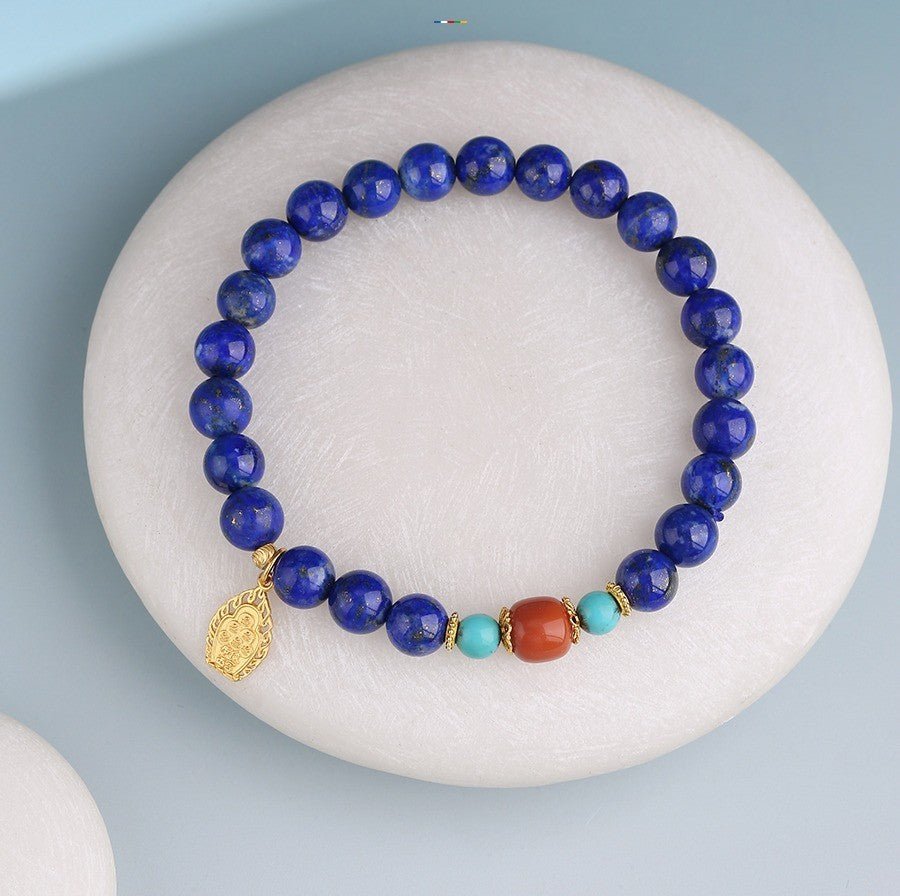 Lapis lazuli bracelet, Nan Hong turquoise accessory, ethnic style blue bead single loop bracelet in S 6.75 - 8 inch | Handmade Tibetan by Namtso Arte