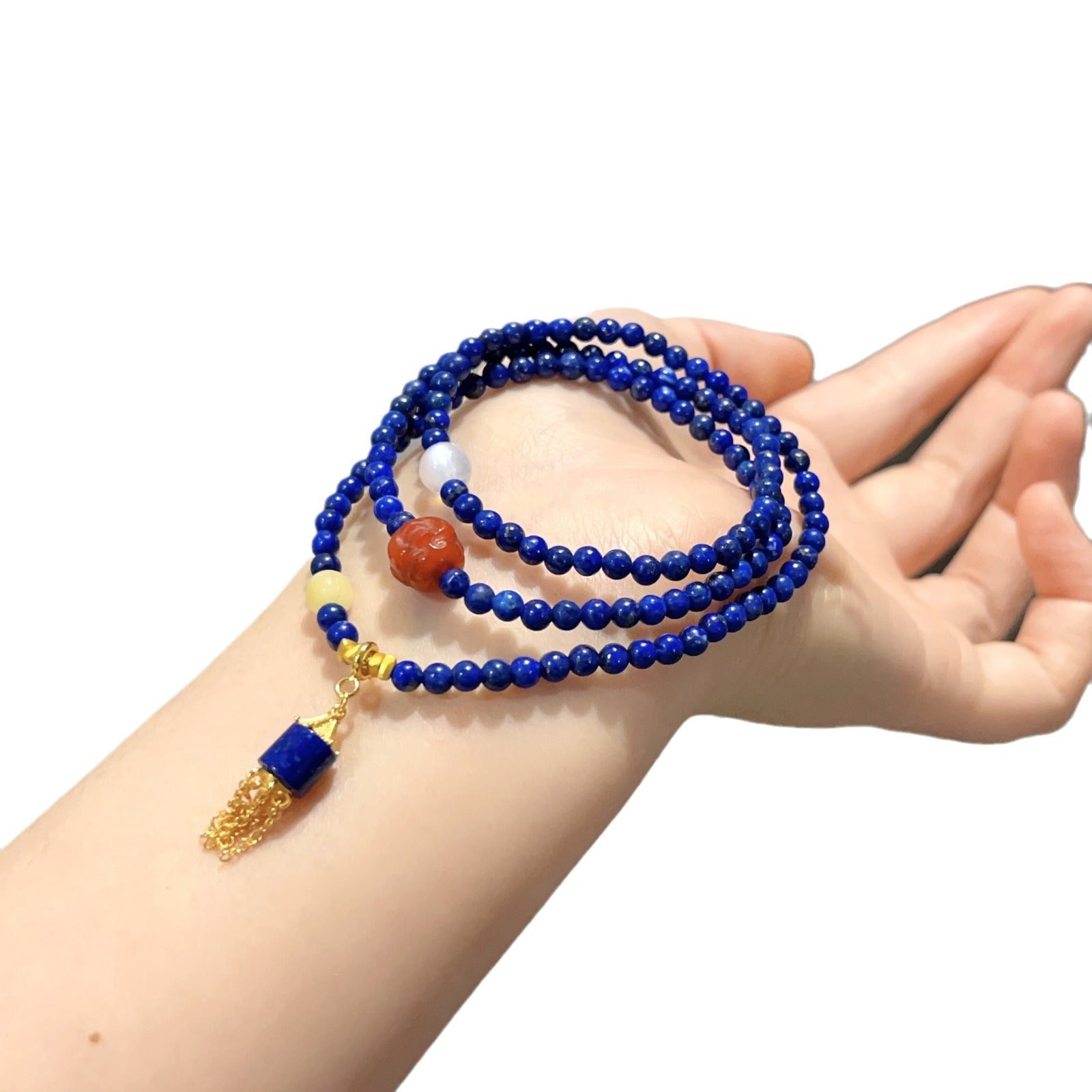 Natural lapis lazuli bracelet.necklace .with a south red Buddha's head in | Handmade Tibetan by Namtso Arte