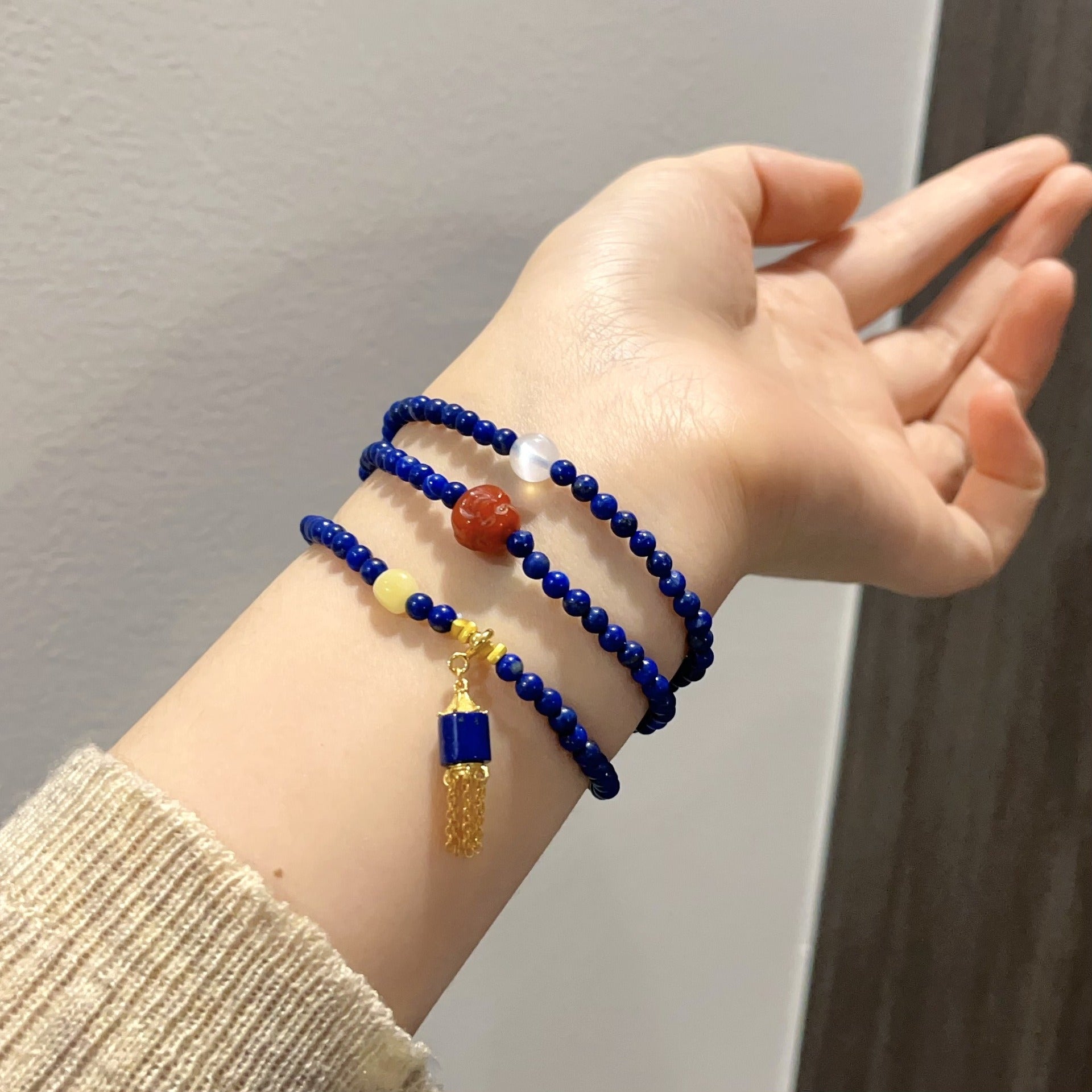 Natural lapis lazuli bracelet.necklace .with a south red Buddha's head in | Handmade Tibetan by Namtso Arte
