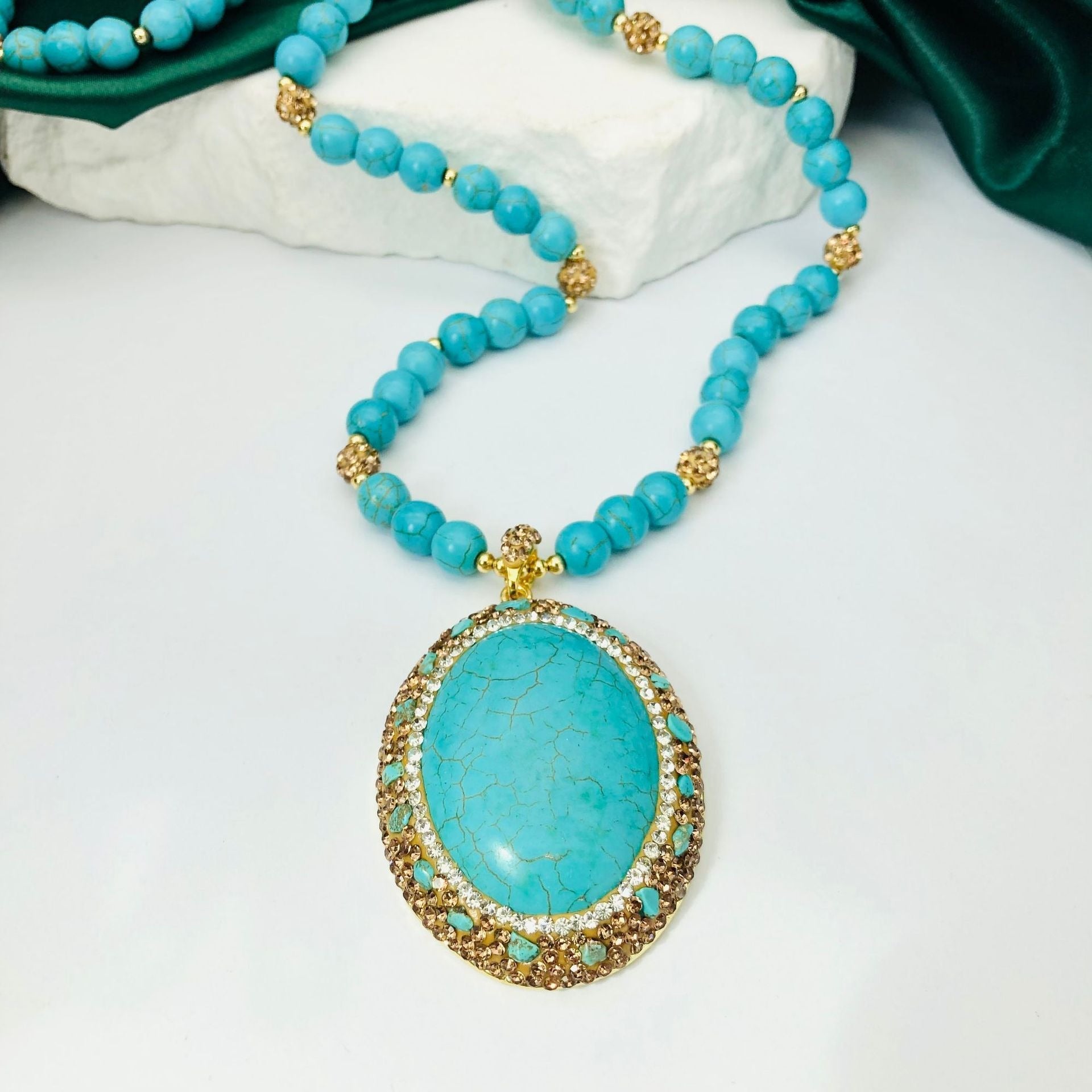 Natural turquoise pendant necklace in 51cm - 60cm | Handmade Tibetan by Namtso Arte