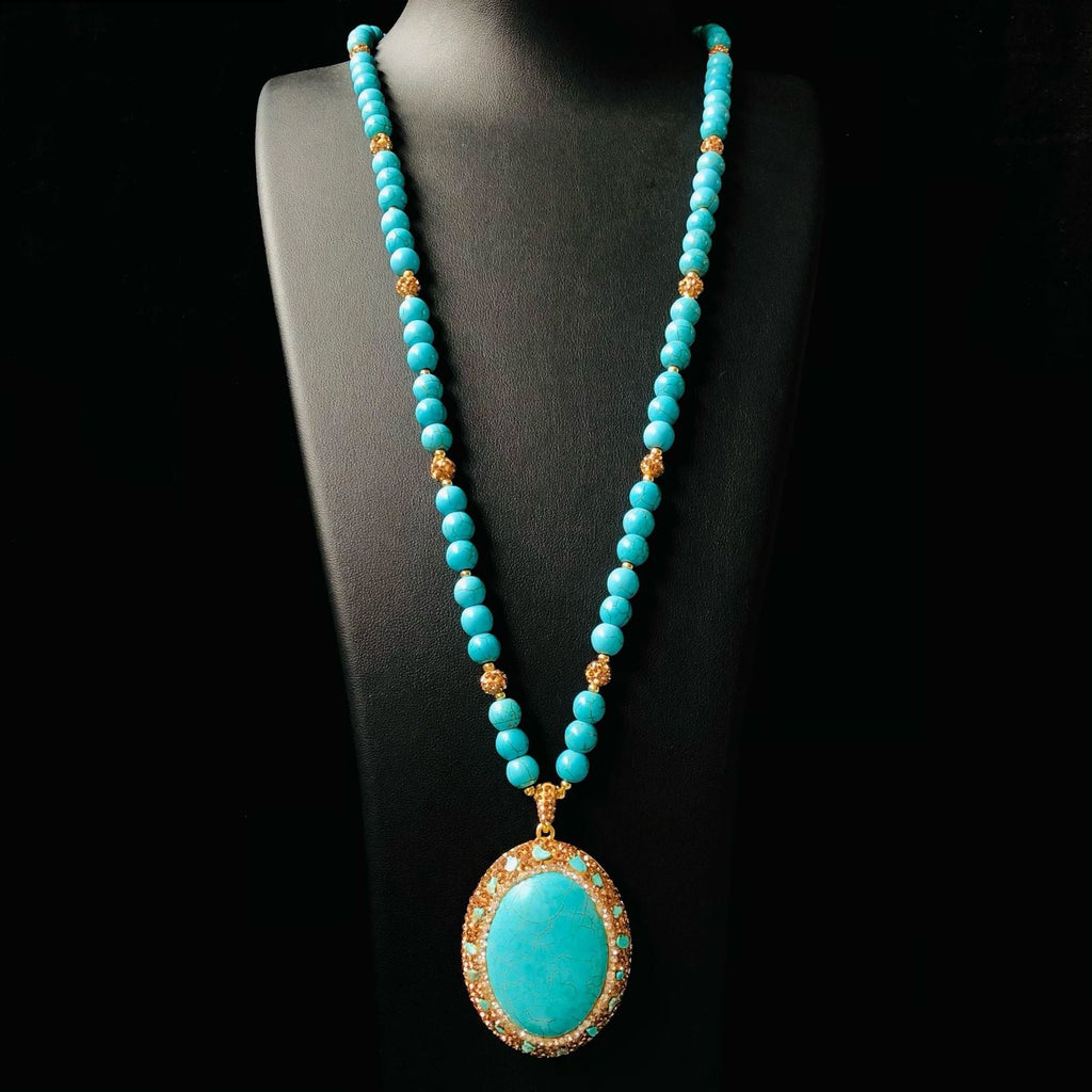 Natural turquoise pendant necklace in 51cm - 60cm | Handmade Tibetan by Namtso Arte