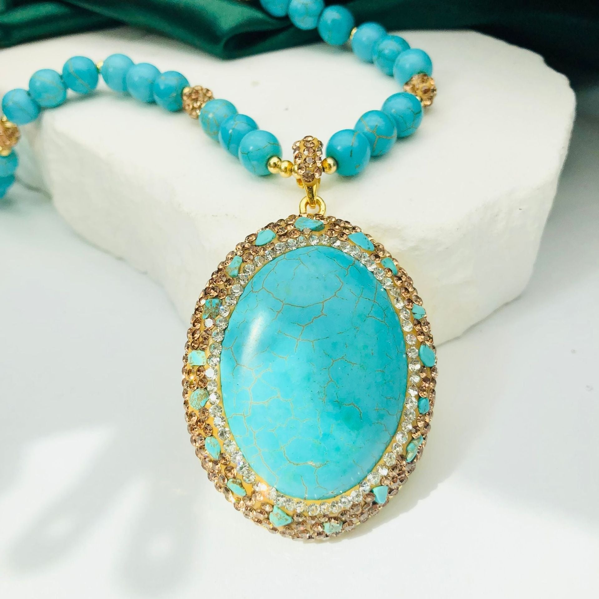 Natural turquoise pendant necklace in 51cm - 60cm | Handmade Tibetan by Namtso Arte