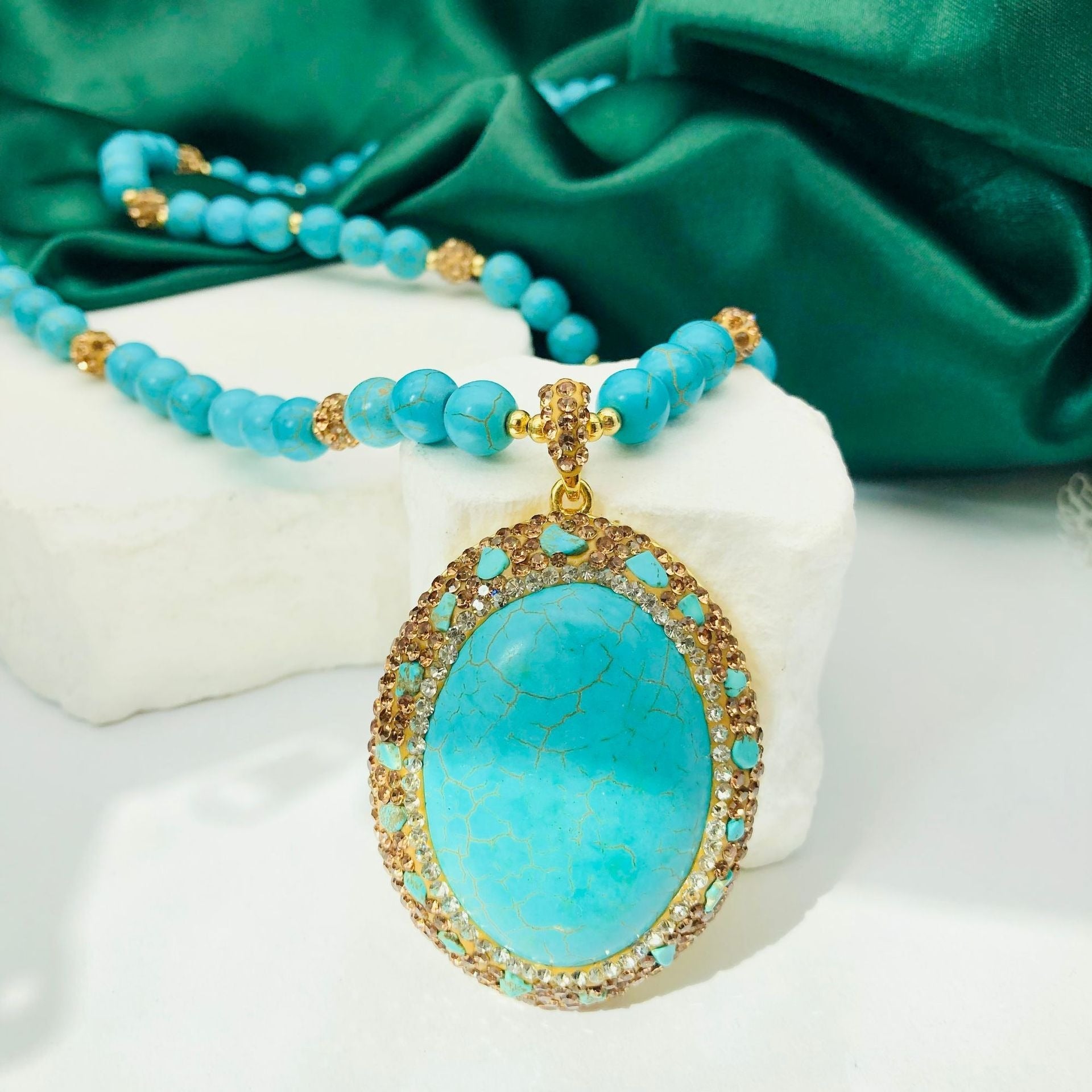 Natural turquoise pendant necklace in 51cm - 60cm | Handmade Tibetan by Namtso Arte