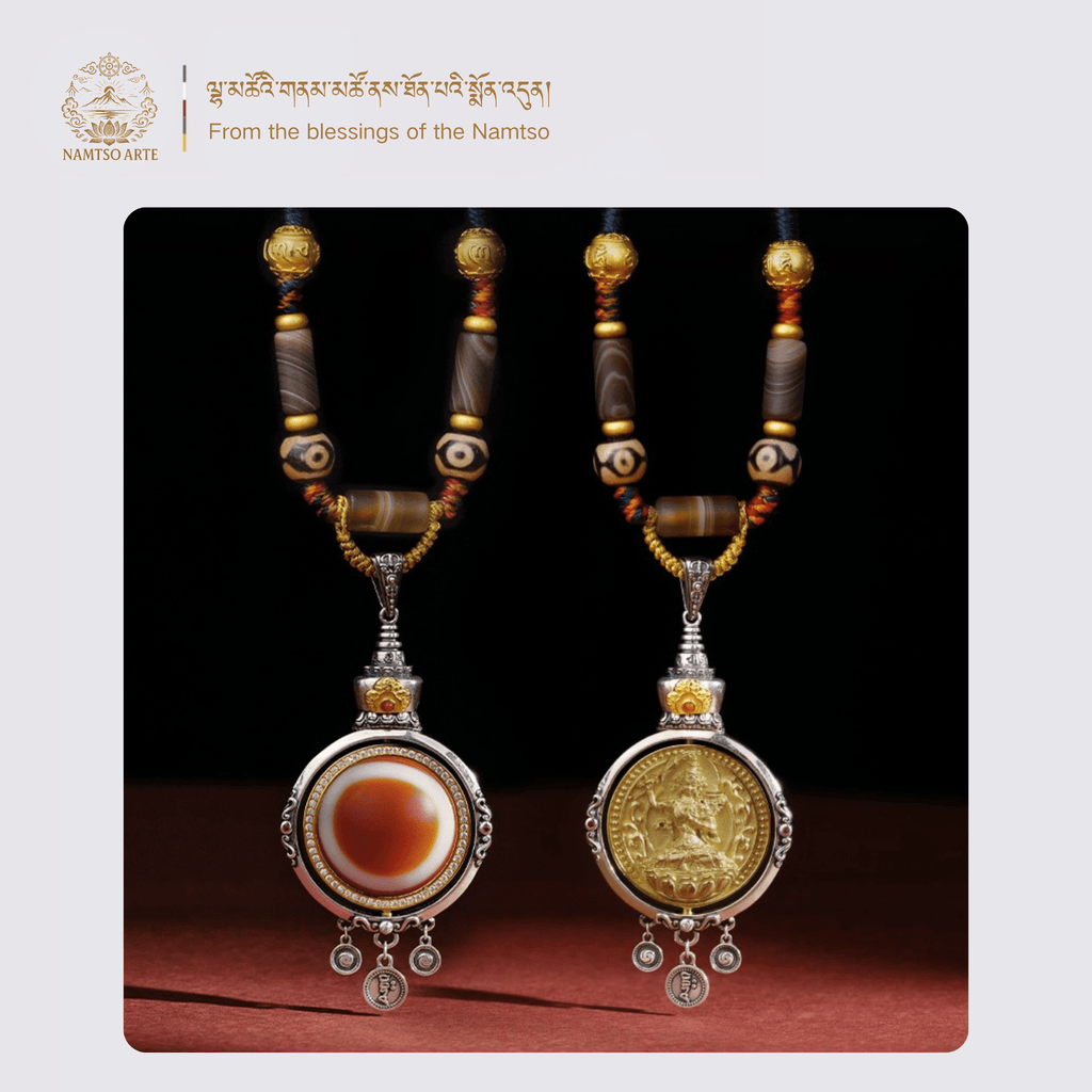 One - Eyed sheep eye dzi beads Tibetan six - word mantra luck beads pendant necklace in 精品珠宝 | Handmade Tibetan by Namtso Arte