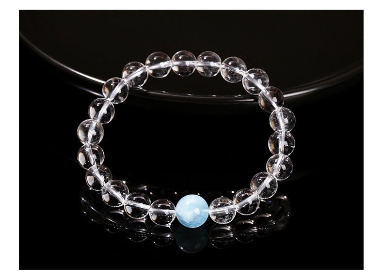 Tibet Himalayan white crystal aquamarine top bead Quartz Clear Healing Bracelet in S 6.75 - 8 inch | Handmade Tibetan bracelet by Namtso Arte