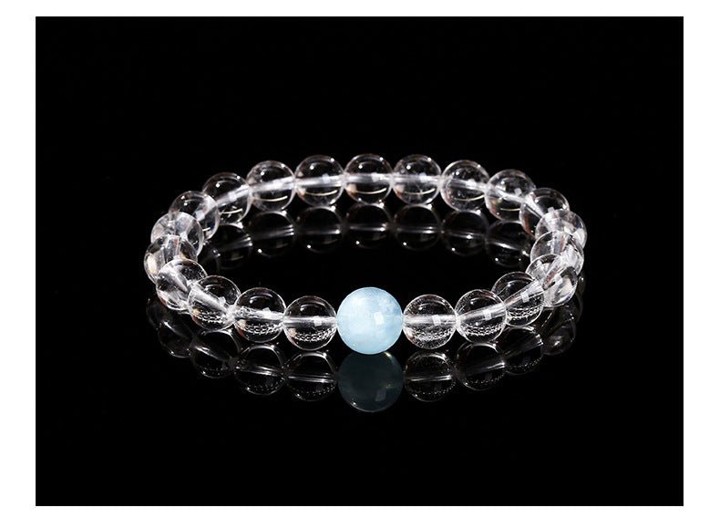 Tibet Himalayan white crystal aquamarine top bead Quartz Clear Healing Bracelet in S 6.75 - 8 inch | Handmade Tibetan bracelet by Namtso Arte