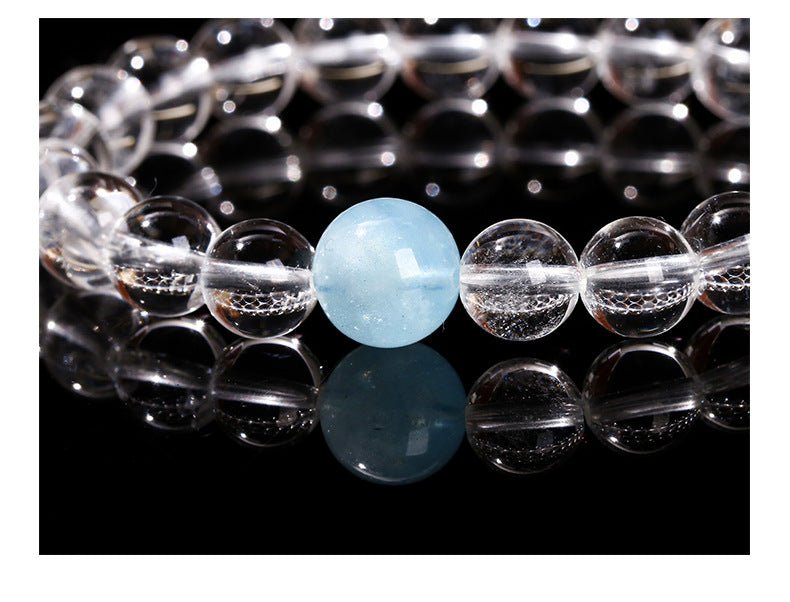 Tibet Himalayan white crystal aquamarine top bead Quartz Clear Healing Bracelet in S 6.75 - 8 inch | Handmade Tibetan bracelet by Namtso Arte