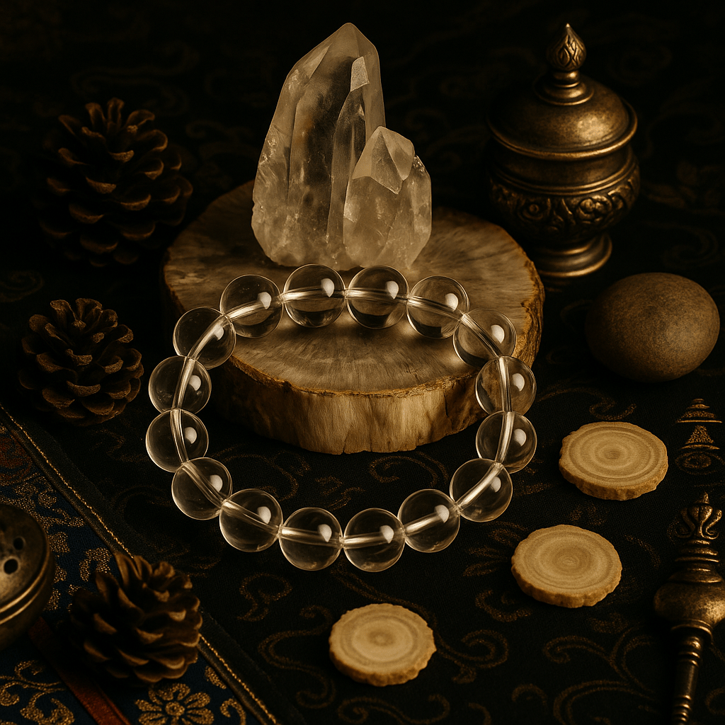 Tibet Himalayan white crystal clear Quartz Healing Bracelet in S 6.75 - 8 inch | Handmade Tibetan bracelet by Namtso Arte