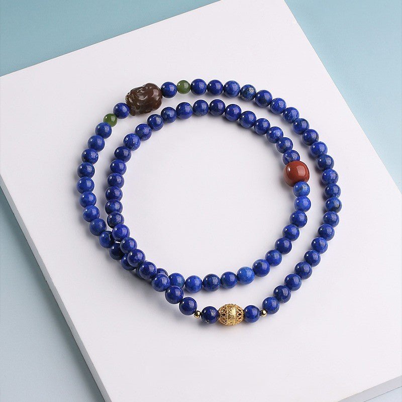 Tibetan collection of multi - loop new Chinese - style bracelets made of lapis lazuli Nanhong jadeite beads in 7mm | Handmade Tibetan by Namtso Arte