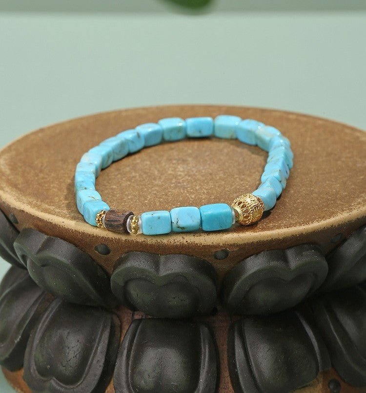 Turquoise square bracelet with a high - end ethnic style, a niche Tibetan single - loop bracelet for men and women in 17cm | Handmade Tibetan by Namtso Arte