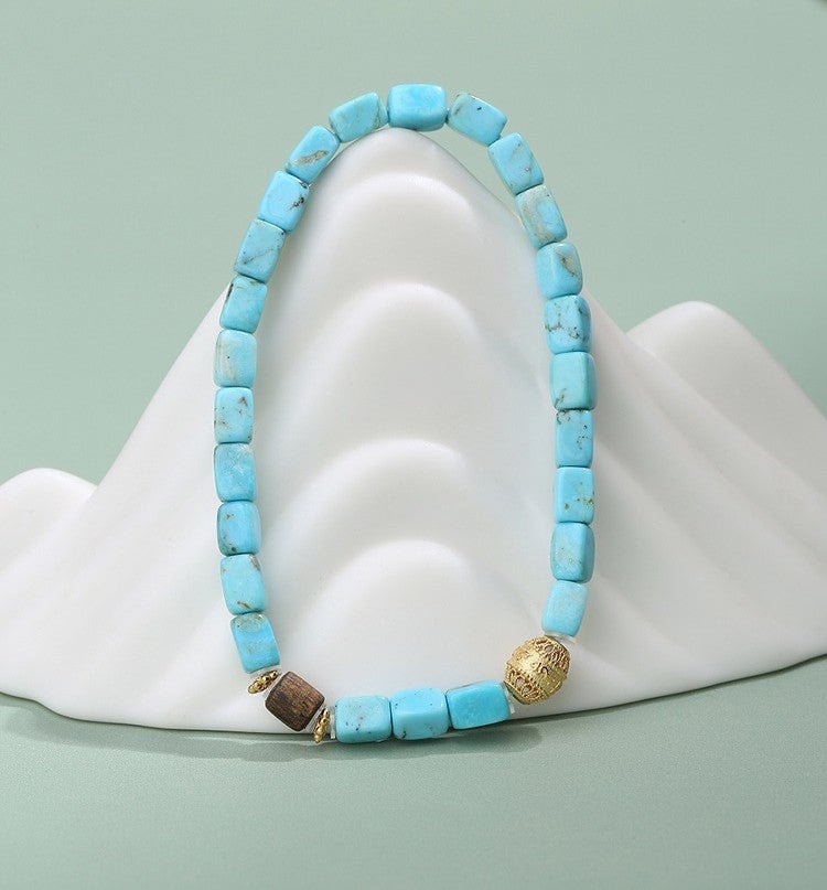 Turquoise square bracelet with a high - end ethnic style, a niche Tibetan single - loop bracelet for men and women in 17cm | Handmade Tibetan by Namtso Arte