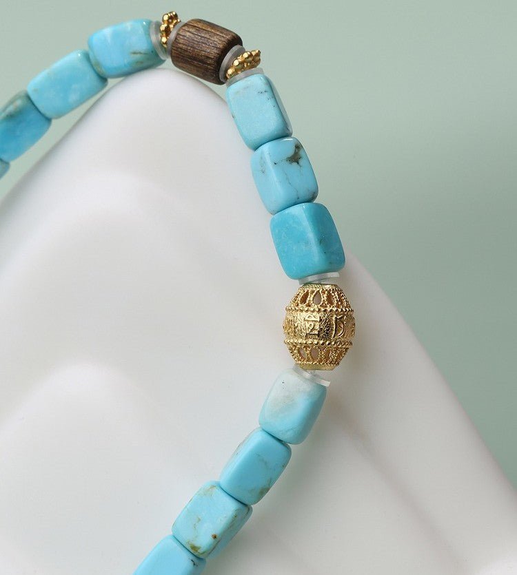Turquoise square bracelet with a high - end ethnic style, a niche Tibetan single - loop bracelet for men and women in 17cm | Handmade Tibetan by Namtso Arte