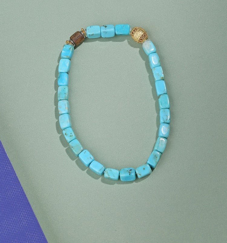 Turquoise square bracelet with a high - end ethnic style, a niche Tibetan single - loop bracelet for men and women in 17cm | Handmade Tibetan by Namtso Arte