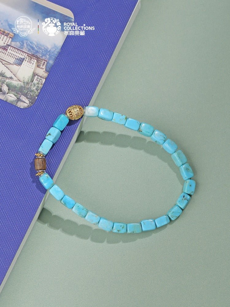 Turquoise square bracelet with a high - end ethnic style, a niche Tibetan single - loop bracelet for men and women in 17cm | Handmade Tibetan by Namtso Arte