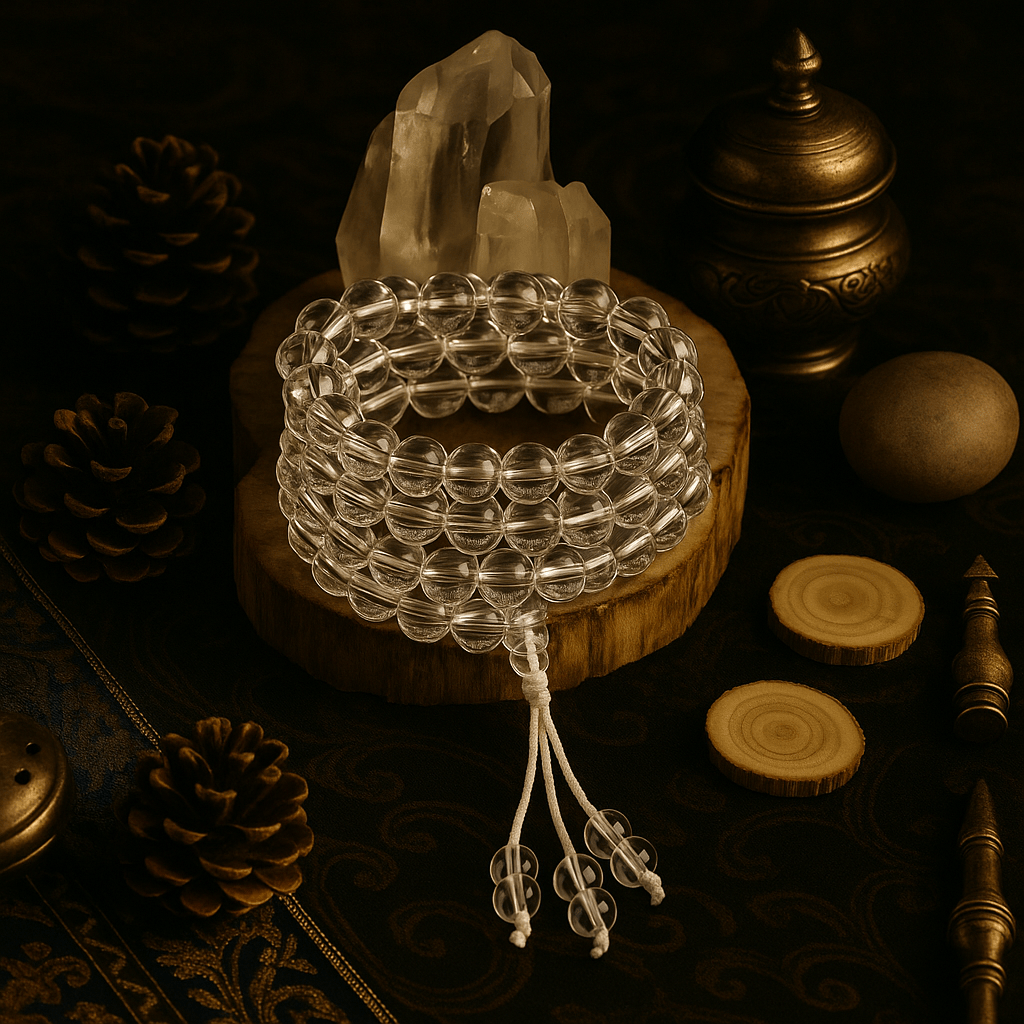 White crystal 108 - bead Buddhist prayer beads bracelet in 8mm | Handmade Tibetan bracelet by Namtso Arte